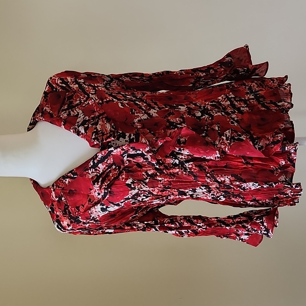 Texture red and black Blouse. Size 14